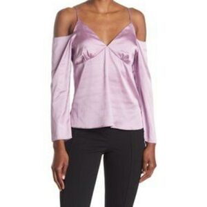 Wayf Purple Satin Cold Shoulder Top